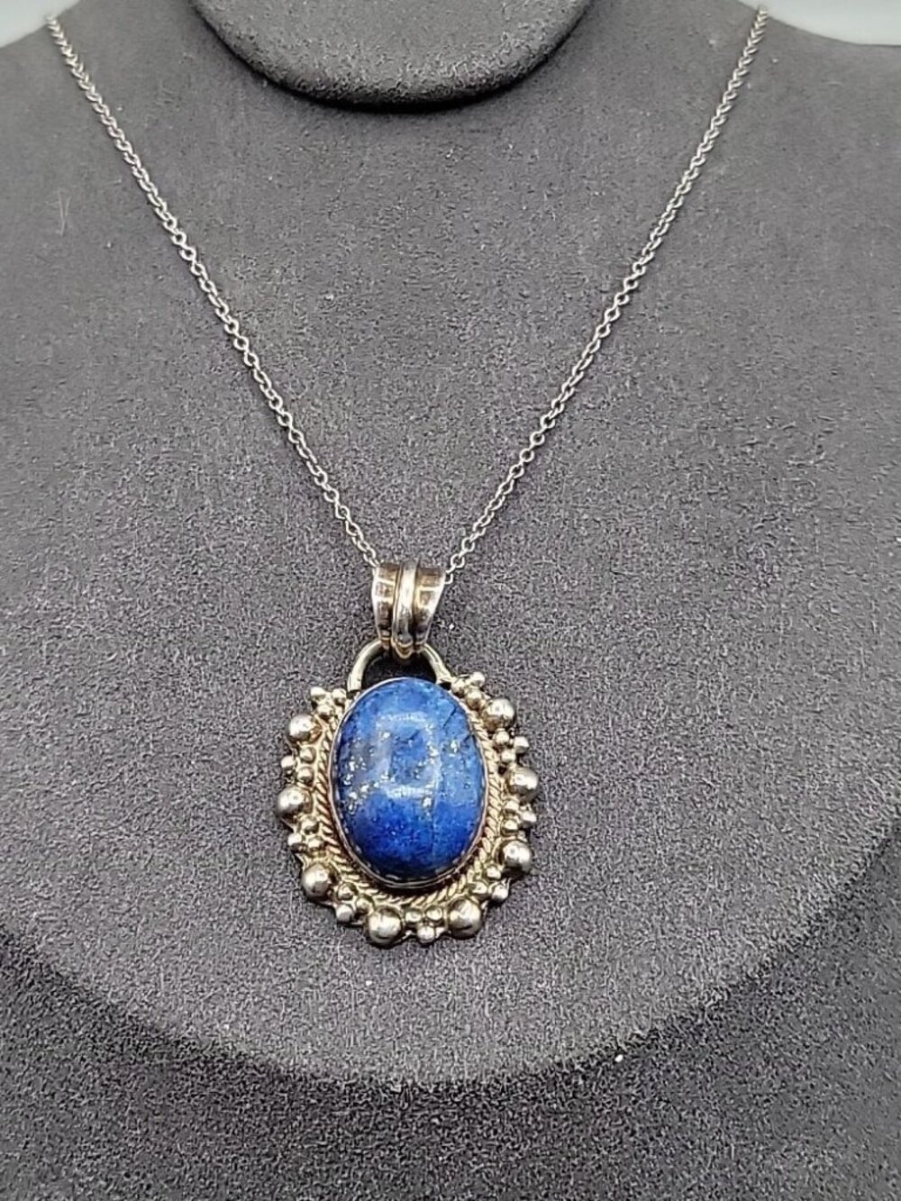 Sterling Silver & Lapis Lazuli Bubble Pendant Necklace 925 18" Chain 8.78 grams - Picture 4 of 14